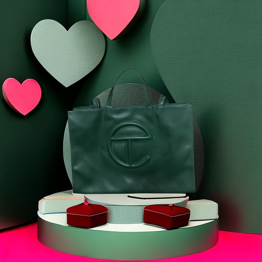 Tote Bag Dark green patent leather Telfar laptop bag medium number